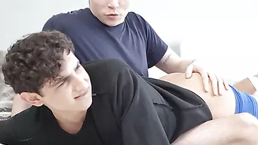 Twink is turned on getting spanked by his older stepbro