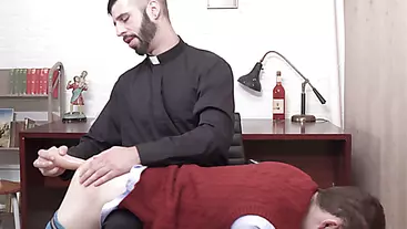 Priest spanks boys ass and plugs a dildo inside his ass