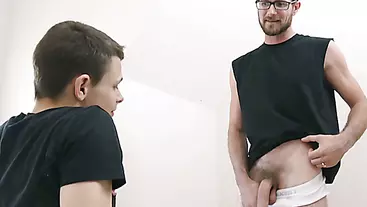 Old stepdaddy brings his young stepson a well cut brief