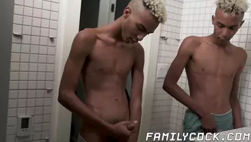 Gorgeous young ebony gays jerking off big cocks and cums