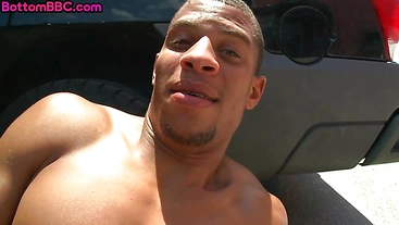 Black stud seduced and fucked in asshole outdoor by gay BFF