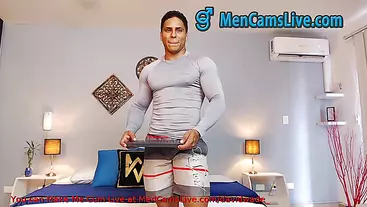 Latin Muscle Cheerful masturbating Part 1 doing a Cam Show