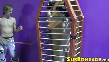 Caged twink whipped and tormented hard ends up masturbating