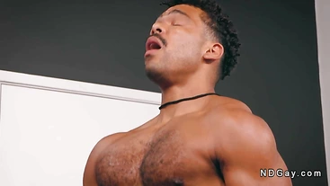 Interracial gay threesome anal sex in locker room