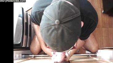 Seduced gloryhole gay fucked in asshole after blowing dick