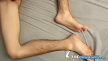 Naughty twink Wiley jerking off before fetish cum on feet