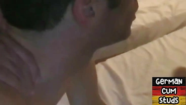 Amateur German stud barebacked in 3way anal pleasure