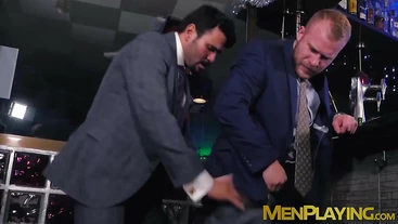 Classy businessmen enjoy wet blowjobs and rough fucking
