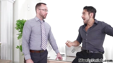 Mesmerized sexy stud rimmed in office after cocksucked