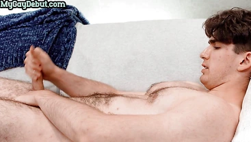 Hairy debut stud 1st time jerks for camera on casting