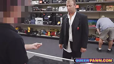 Straight guy shows his cock sucking skills in a pawn shop