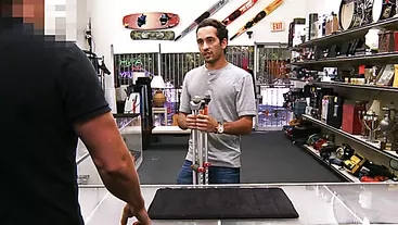 Newbie in shop pawn his crutches and gets his sweet ass holed