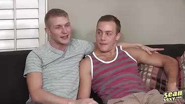 Two hot gays Pete and Cory fuck bareback