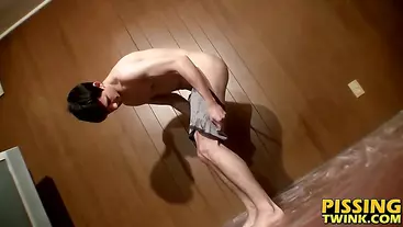 Horny twink Cooper loves pissing and fucking the blowup doll