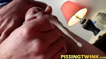 Jacking off while he watches his buddy pissing while horny