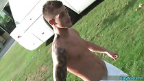 Tattoo gay rimjob and cumshot