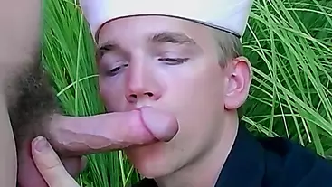 Gay sailor gives head and receives hardcore ass fuck outside