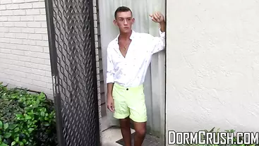 Gay university student smokes and wanks his dick in backyard