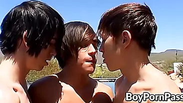 Beautiful twink fucked in private pool threesome