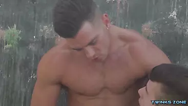 Muscle son outdoor sex and cumshot