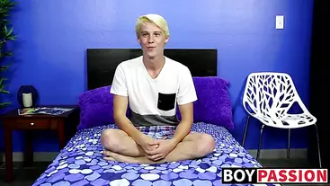 Impeccable young lad pulls on his cock after an interview