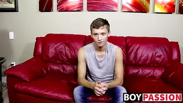 Twink pulls on his big fat dong right after the interview