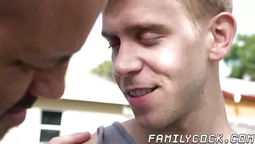 Hunk daddy creampied by stepson in the back yard