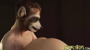 Raccoon tugs on his lovers cock and rubs his ass real hard