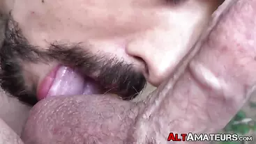 Handsome alt stud licking cock and balls in POV