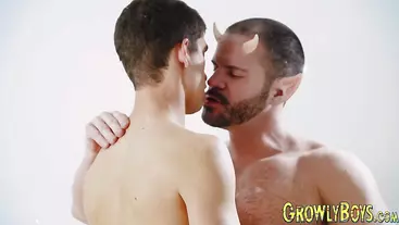 Horned hunky daddy drills ass of a poor little gay twink