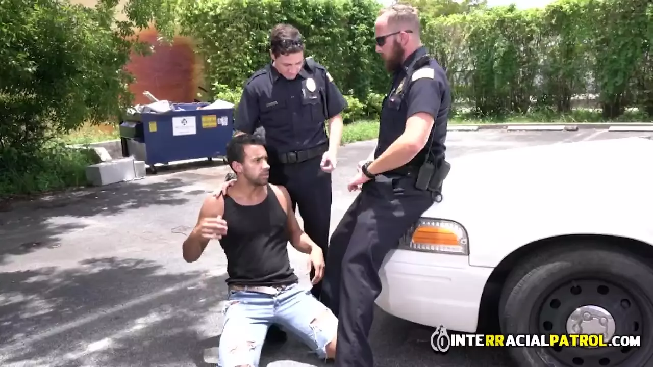 Uniform Anal Threesome - interracial anal threesome outdoors on parking lot on cops reality show -  Gay Porn