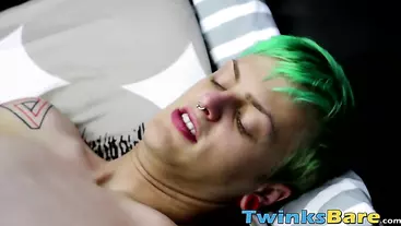 Twink sucks off his green haired friend and rides him raw