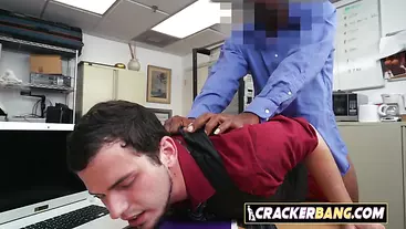 Black stud fucks bareback a gay teen during fake interview.